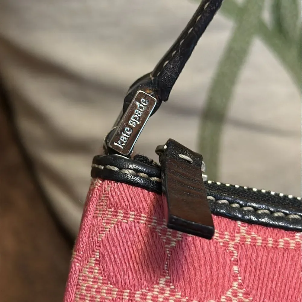KATE SPADE 90’s PINK W/ BLACK LEATHER DEMI POUCHETTE BAG RETRO WORKING GIRL EUC